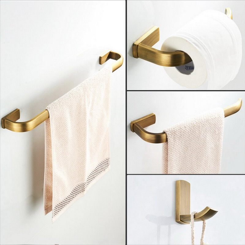 Antique Brass Hook - Juego de accesorios de baño cuadrados