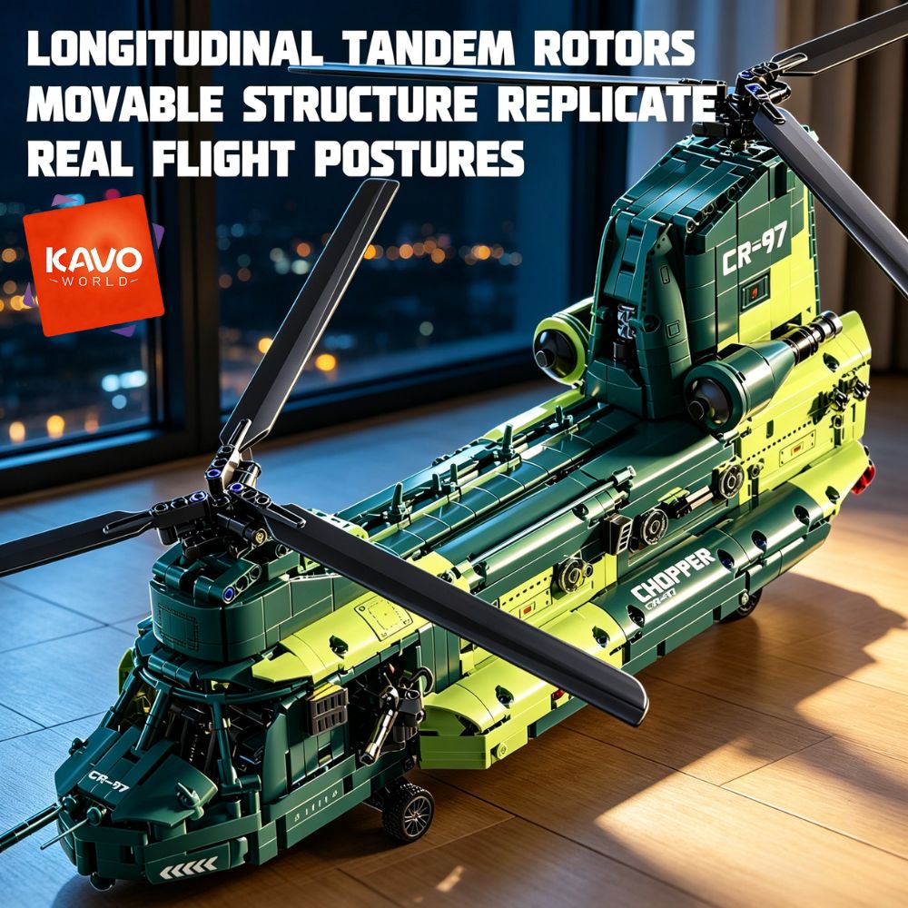 Interior Design Lego - KAVOWORLD 1826 piezas, helicóptero de transporte